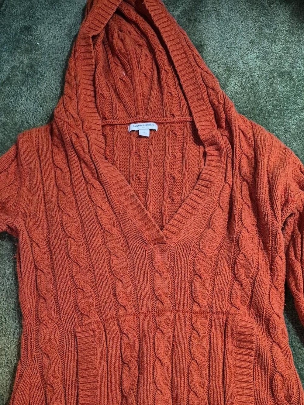 Banana Republic Cable-Knit V-Neck Hoodie in Rust